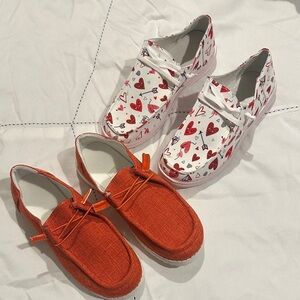 Heart Print and Orange Casual Shoes Size 39